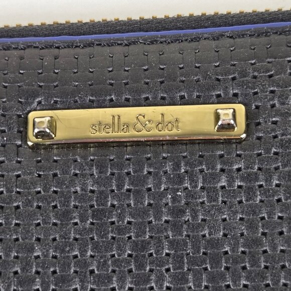 Stella & Dot Mercer Black Leather Tassel Zip Around Wallet Cobalt Blue Accent - Picture 3 of 16